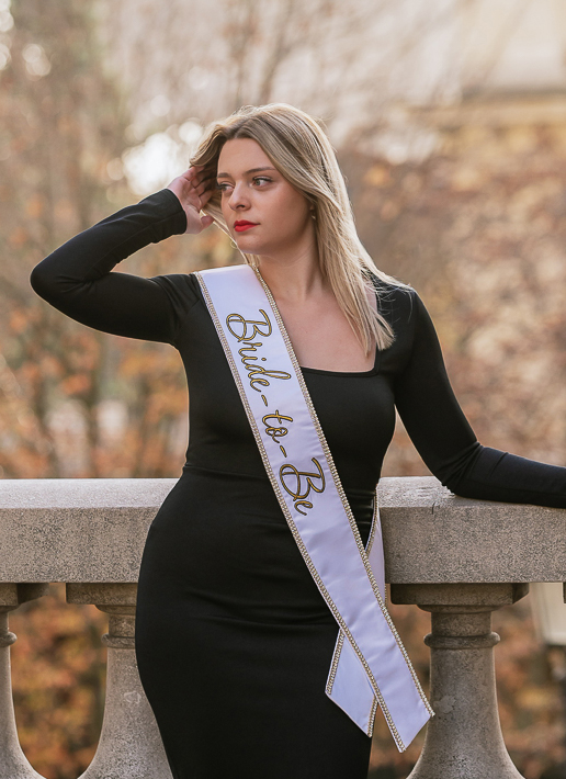 Woman with bride-to-be sash