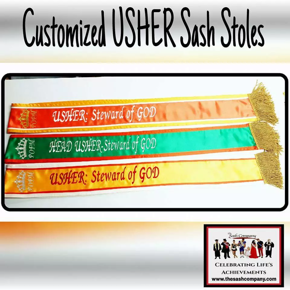 Customized Usher Usherette Sash Stoles